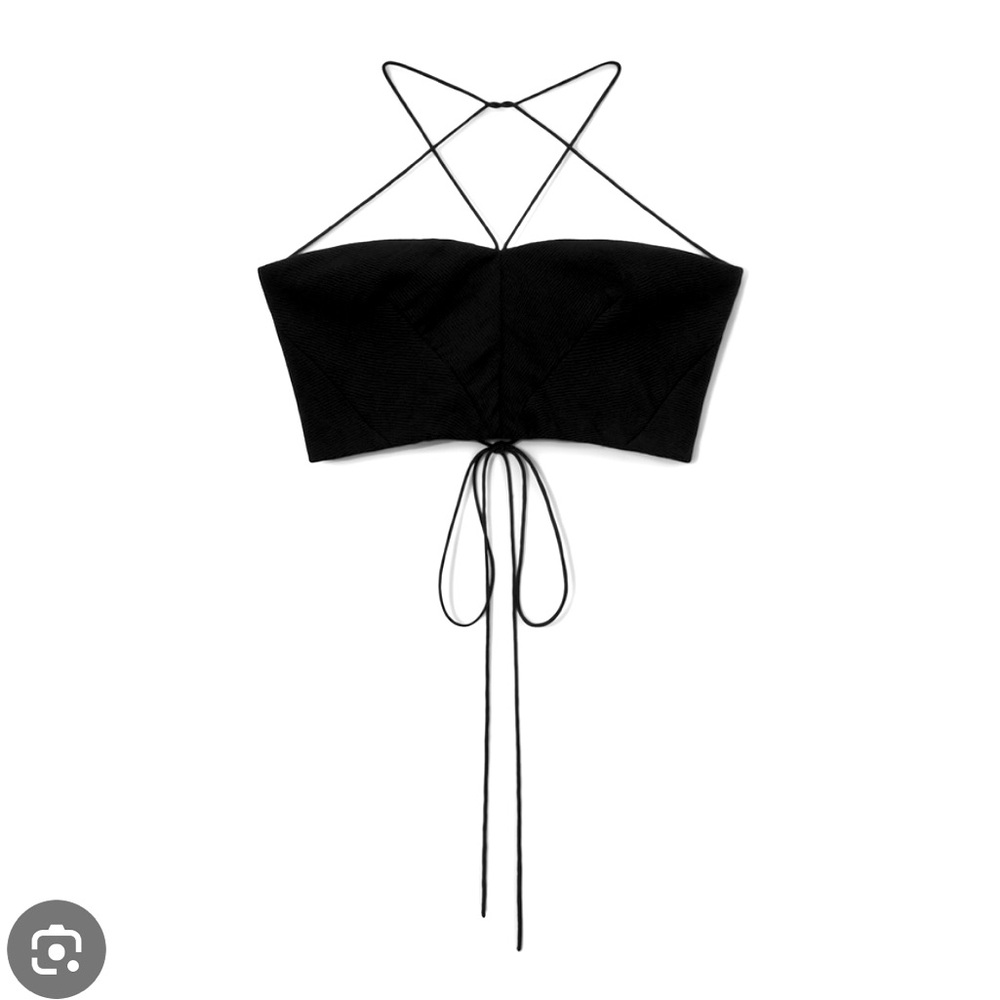 STAUD Black Crop Tie Front Blouse